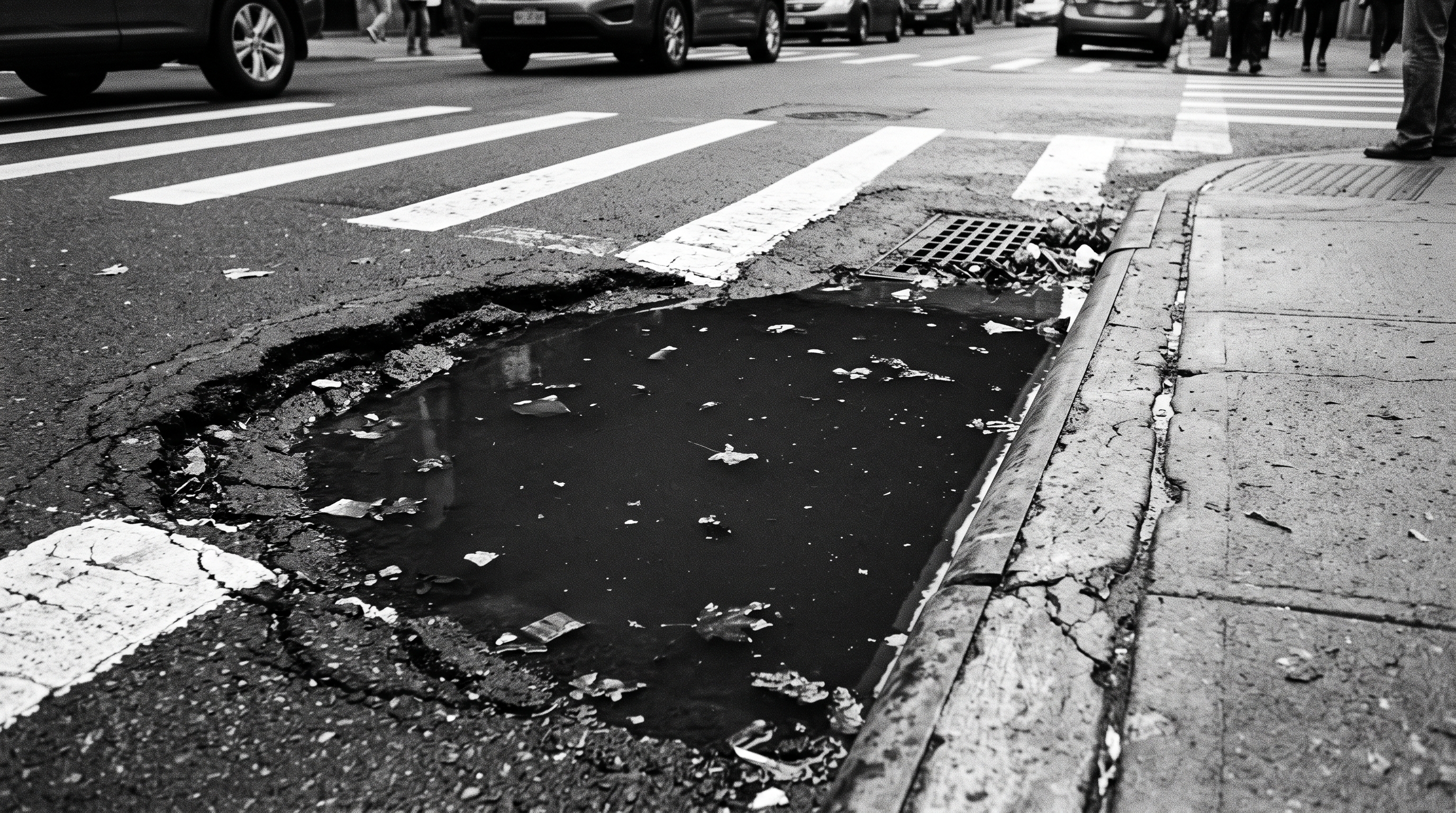 Deep crosswalk puddle